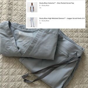 FIGs Dusty Blue S scrub set, Zamora High Waisted Joggers and Catarina Top